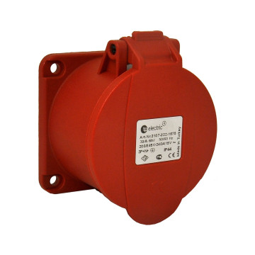 Paneluttag, Infällt, Rakt, 32A, 3P+N+J, 400V, 6h, IP44 (75x75)
