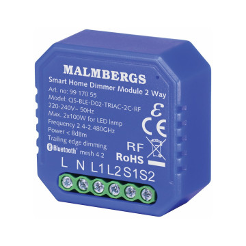 Bluetooth Smart Dosdimmer, 2-kanal/Kron, inklusive RF-stöd, 2X100W LED